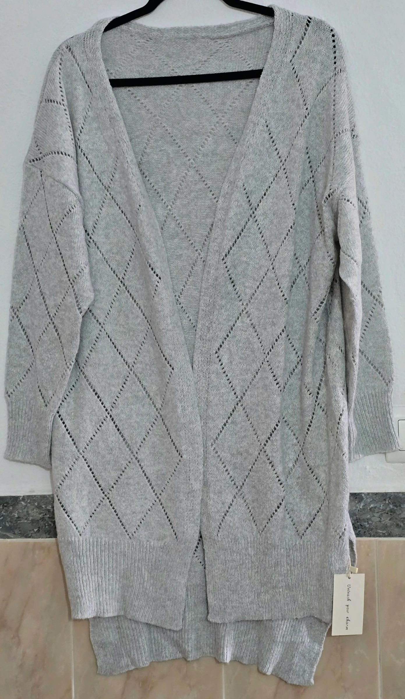 Rebeca/Cardigan gris largo calado – photo 5